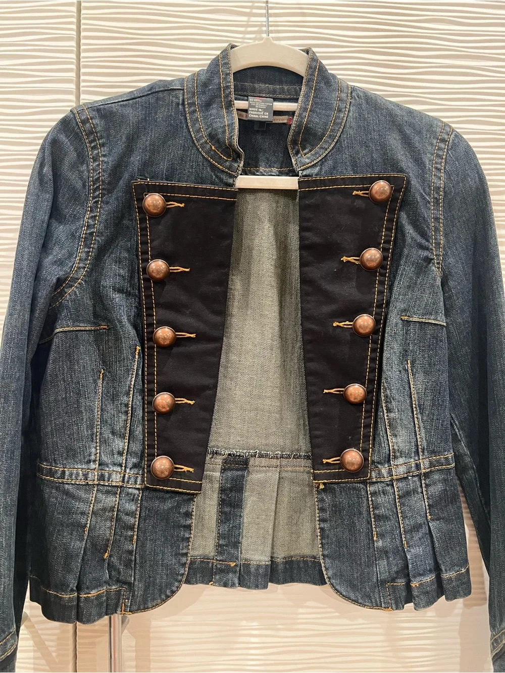 Buffalo David Bitton Dark Blue Denim Military-Style Jacket with Black Panel